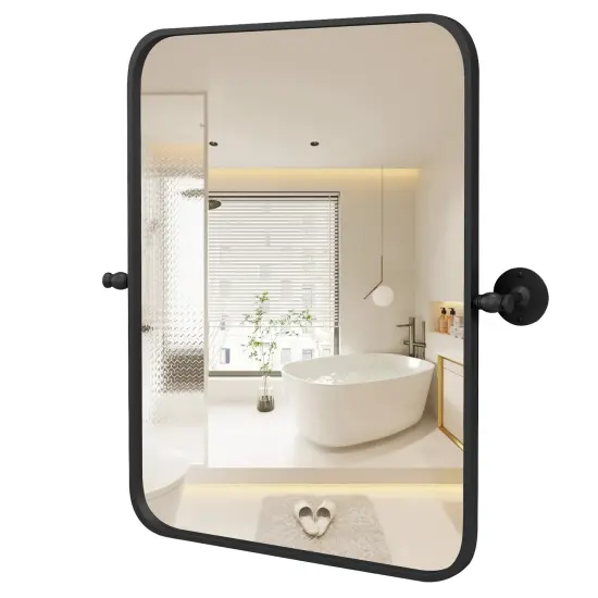 30 x 22 Inch Black Metal Framed Pivot Rectangle Wall-Mounted Mirror {3}