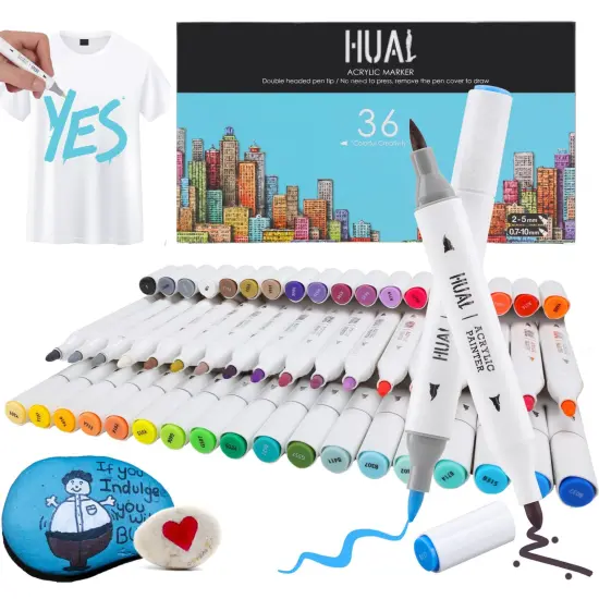Art Fabric Markers Pens, 36 Colors Dual Tip Fabric Markers Permanent Markers for Clothes, T-shirt, Shoes, Hats, Non-Toxic & Child Safe, No Fading, Card Making {1}