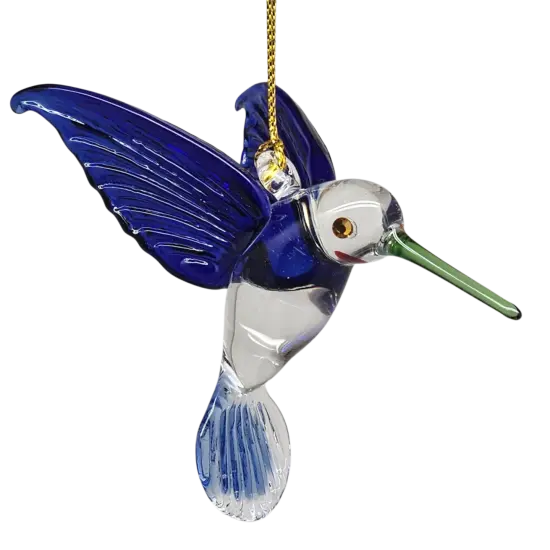 Egyptian Glass Hummingbird Ornament - Blue with Green Beak {1}