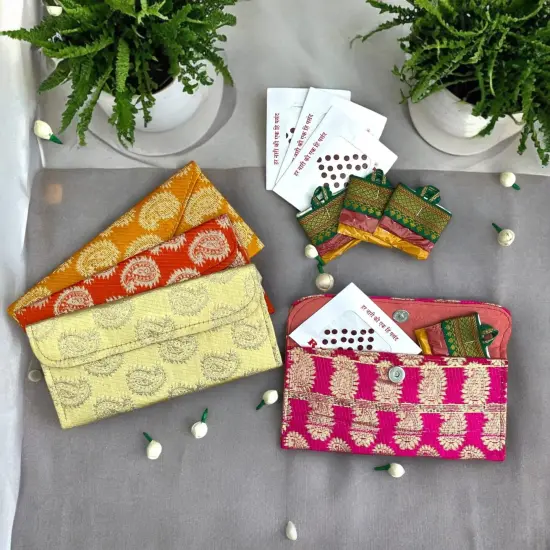 Navratri Kanya Pujan Gift Hamper Kanjak Gifts Religious Varalakshmi Vratham Teej Karva Chauth Housewarming Sankranti Wedding Return Gifts - Fabric Envelopes Bindi Pack Haldi Kumkum Packet {6}