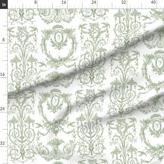 Various Fabrics by the Yard or Fat Quarter Green Damask Toile And White Romantic Rococo French Regency Georgian Custom Printed Fabric by Spoonflower {1}