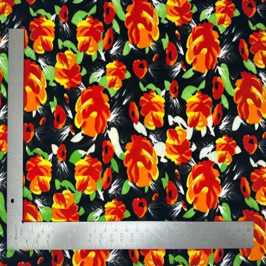 1 Yard Lightweight Floral ITY Knit Fabric Stretch Material for Clothing Dresses Tops 58"-60" Inches Width Red/Lime {1}