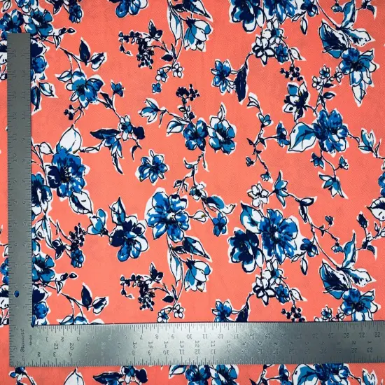 1 Yard Liverpool Knit Floral Print Fabric Textured Stretchy Apparel Material 58"-60" Width Jade {7}