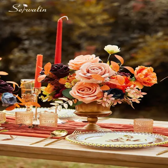 Artificial Fall Flowers Orange Burgundy Silk Flowers {2}