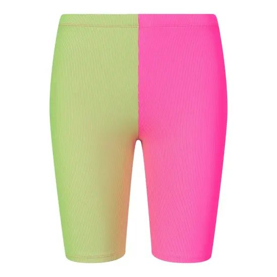 1 Yard Two Tone Rib Nylon Polyester Spandex Fabric, 36" x 55" Wide Lime/Neon Pink {2}