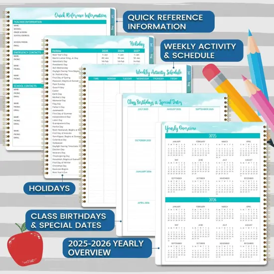 2025-2026 Teacher Planner, Lesson Planner - 	black, red, green, blue {5}