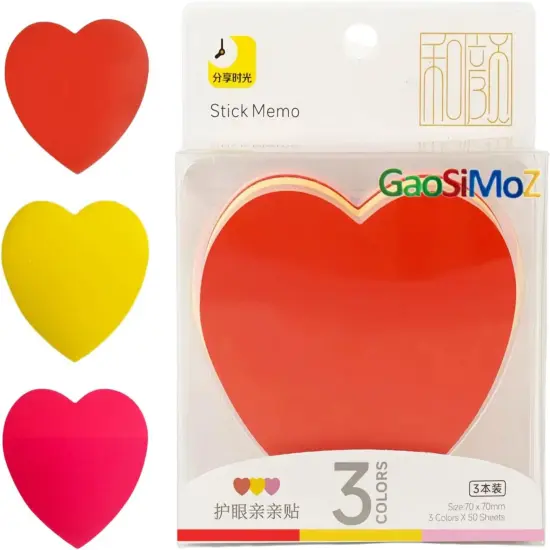 3 Colors,3 Sets, Post-It Notes,50 Heart Sticky Notes Per Book,Cute Sticky Notes Can Be Repeatedly Pasted Without Leaving Glue,Heart Post It Notes for Diary Office Gifts (Red Mixed Packaging) {1}