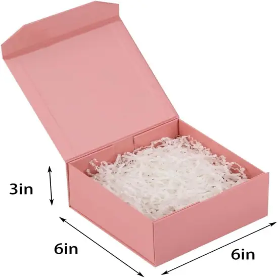 1 Pcs 6x6x3 Inch Pink Magnetic Gift Box Small Magnetic Box with Crinkle Paper Pink Small Gift Box with Shredded Paper Luxury Gift Boxes with Lids for Presents {3}