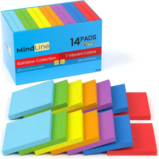 14 Pack Sticky Notes - Rainbow Colors Self-Stick Pads - Strong Adhesion, Smooth Writing, No Residue - Easy to Post for Home, Office, School - 72 Sheets/Pad {5}