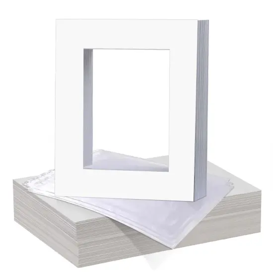 iFrame Pre-Cut White Mats with light Cream Bevel-Cut + Backing Boards + Transparent Clear Plastic Bags {1}