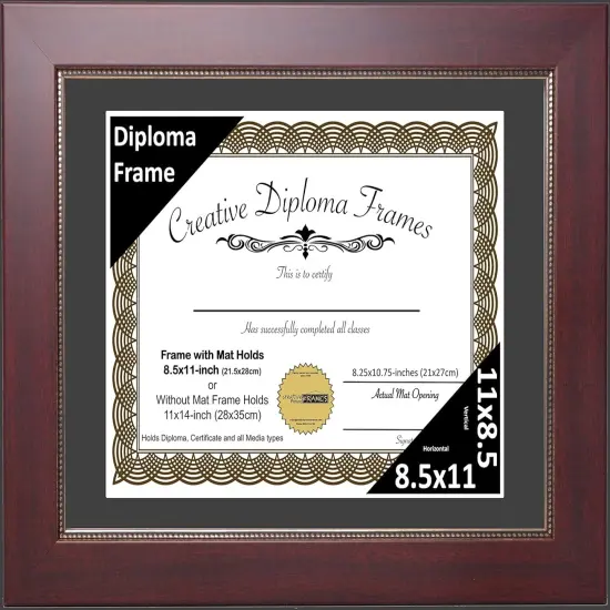 8.5x11-inch Matted Mahogany Diploma Frame with Printed Gold Relief with Self Standing Easel and Installed Wall Hangers {1}