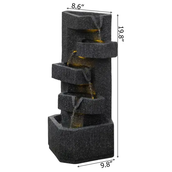 Gardenised Water Fountain with LED Light for Indoor and Outdoor Accent with Soothing Waterfall Sound Ideal for Home Office Patio Backyard Deck Porch Balcony and Tabletop Display, Modern Steps Flow {6}
