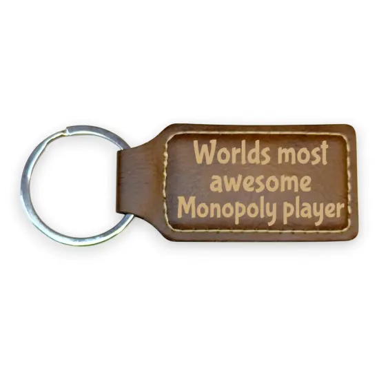 Keychain - Rectangle - Worlds Most awesome Monopoly Player - Leather Black/Silver {4}