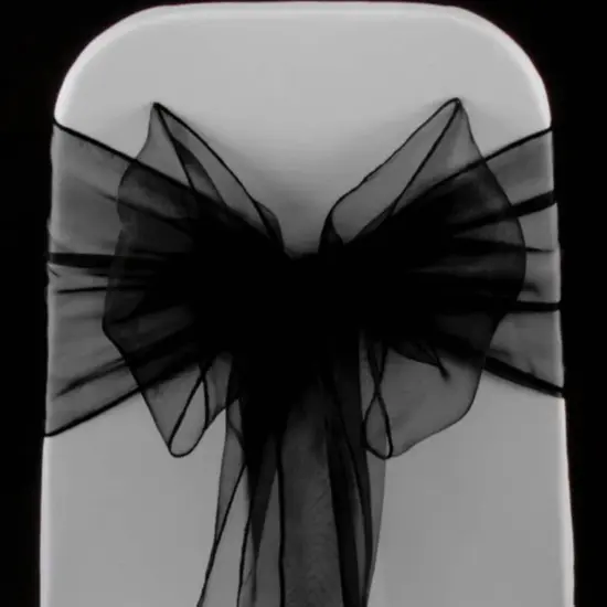 10 Pieces Black Luxury Organza Chair Strips, Angled Ends, 12"x116" Decorative Bands {2}