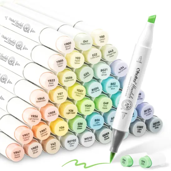 Ohuhu Honolulu 48/96 Pastel Colors Markers Alcohol Based - Brush & Chisel Dual Tips - Sweetness & Blossoming Color Sets {7}