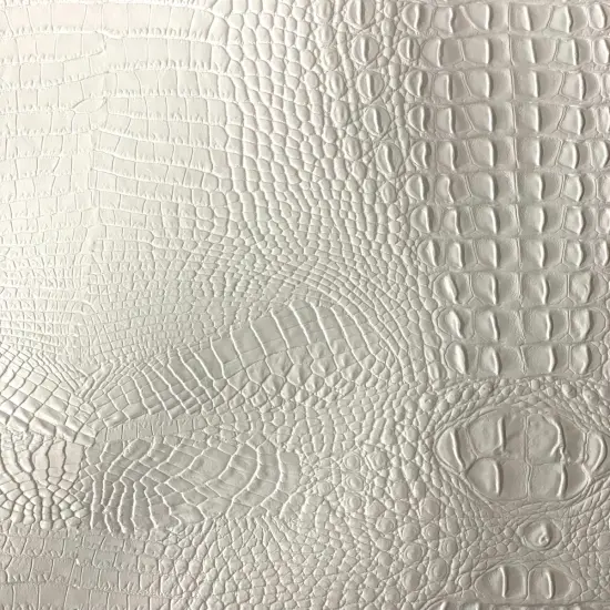 1 Yard 3D Embossed Gator Faux Leather Vinyl Fabric Durable Upholstery Handbags 56" Width White {1}