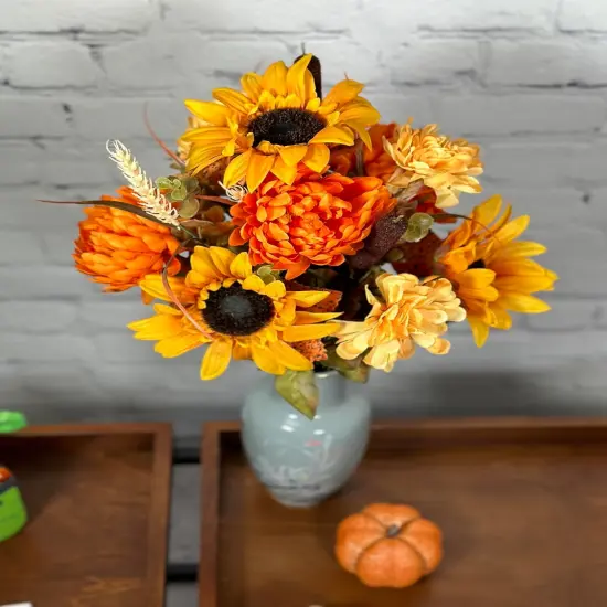 Set of 2 - 8 Stems Artificial Fall Mums Sunflowers - Gold Orange {5}