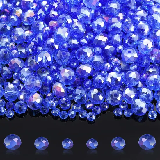 600 Pcs Crystal Glass Beads for Jewelry Making Bulk Faceted Gemstone Rondelle Loose Beads for Bracelet DIY Crafts 8 mm, 6 mm, 4 mm(Blue AB Color) {1}