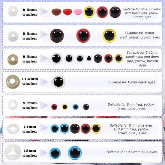 220pcs Plastic Safety Eyes Assorted Colors 6mm to 12mm {3}