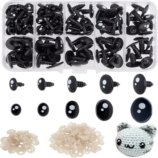 200pcs Kawaii Safety Eyes, 5 Sizes Craft Eyes {1}