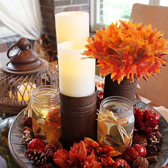 4 Pcs Fall Plants Stem with 100 Pcs Maple Leaves {2}