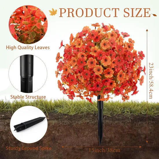 2 Pack Artificial Fall Mums Flowers - Orange & Red {3}