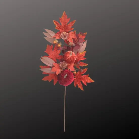 30" Fall Pumpkin & Acorn Bush &ndash; Velvet Pumpkins, Maple Leaves & Autumn Decor-85296 {3}