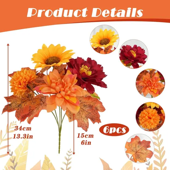 6 Bundles Artificial Fall Dahlia Sunflower {3}