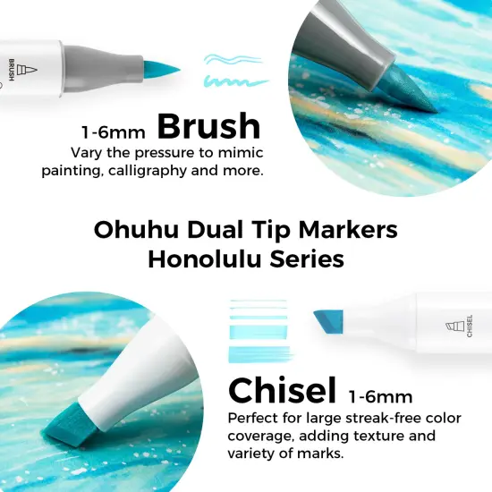 Ohuhu Honolulu 48 Colors + 48 Blossoming Pastel Colors Alcohol-Based Markers, Brush & Chisel, Dual Tips Art Markers Bundle {3}