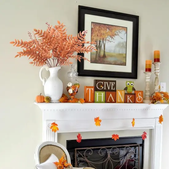 6pcs Artificial Greenery Stems Fake Ferns - Orange {4}