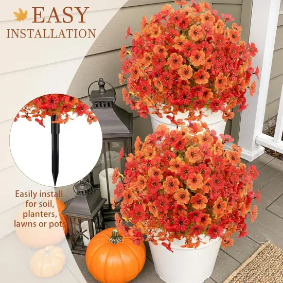 2 Pack Artificial Fall Mums Flowers - Orange & Red {5}