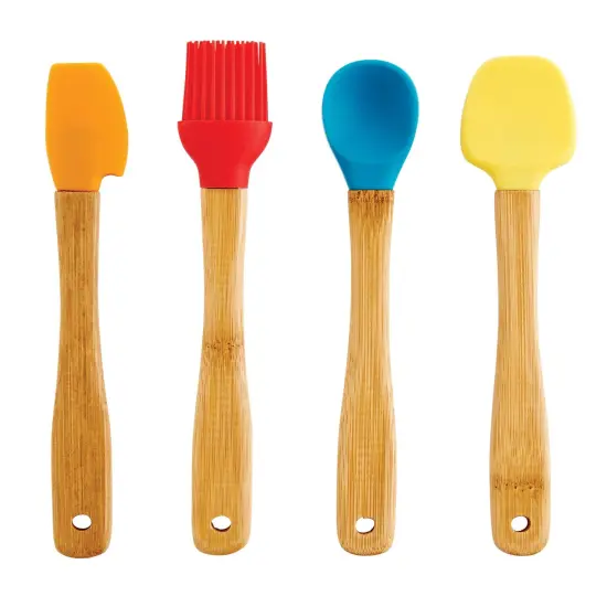Mrs Anderson's 4pc Bamboo & Silicone Mini Tool Set - Spatula Baster Spoon Scraper {1}