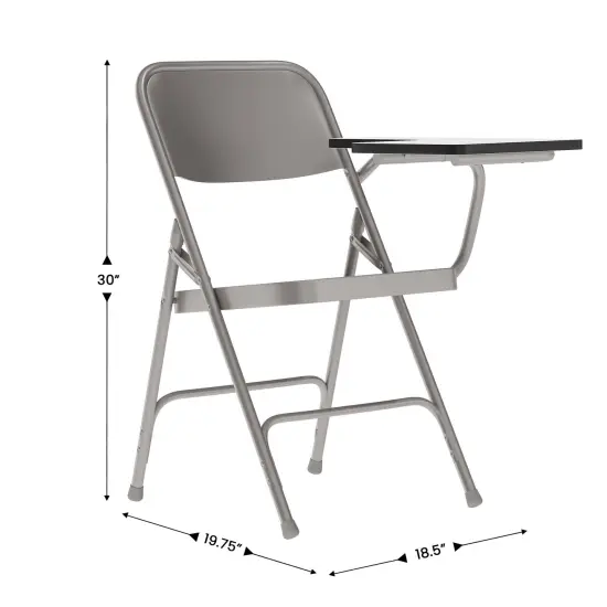 Emma and Oliver Premium Steel Folding Chair with Left Handed Tablet Arm - Event Chair Beige {4}