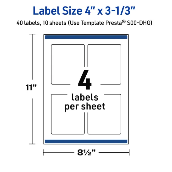 Avery Printable Rectangle Labels, Gold Multi-Lined Border, 4" x 3-1/3", Matte White Rectangle Labels, Permanent, Laser/Inkjet, 40ct, Great for Product Labels {5}