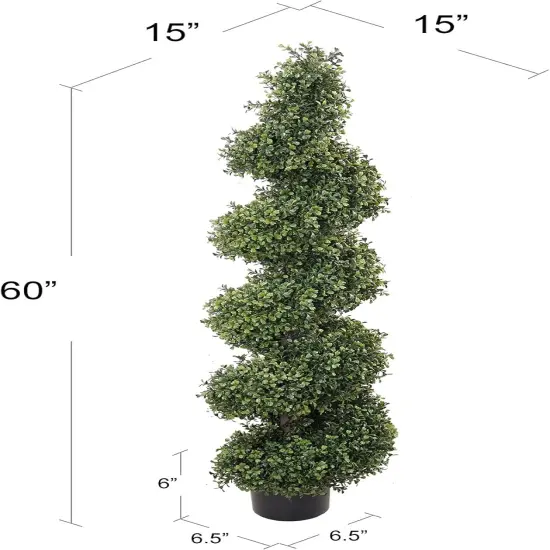 5ft Spiral Boxwood Topiary Tree in Black Pot, Floral Home by Artificial Flowers {3}