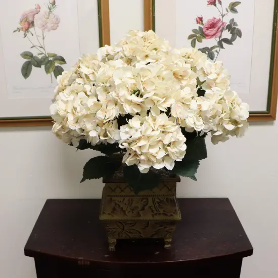 Set of 2: Beige Hydrangea Flower Bushes | 20-Inch | 7 Lifelike Silk Blooms & Foliage | UV Resistant | Indoor/Outdoor Use | Spring & Summer Bushes | Home & Office Decor {4}