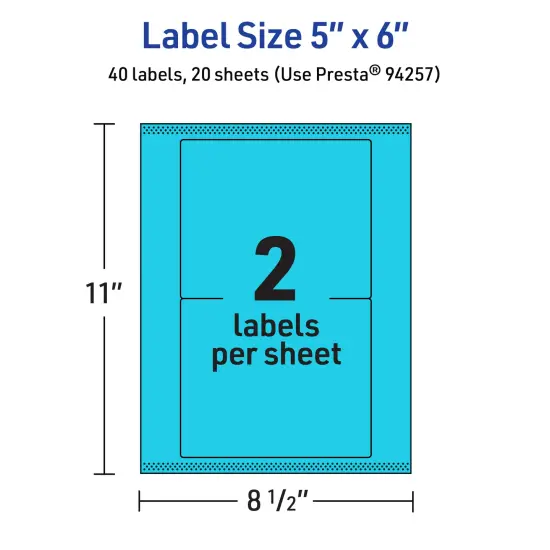 Avery Bright Blue Paper Labels, 5" x 6" Rectangle {5}