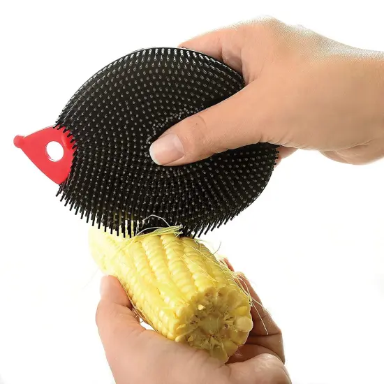 Norpro Silicone Dish Scrubbing Sponge / Vegetable Scrubber Brush - Black Hedgehog Shaped {3}