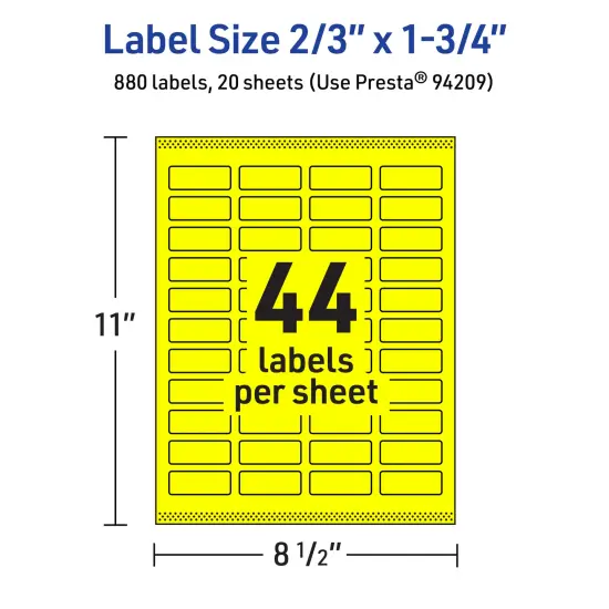 Avery Neon Yellow Paper Labels, 2/3" x 1-3/4" Rectangle {5}
