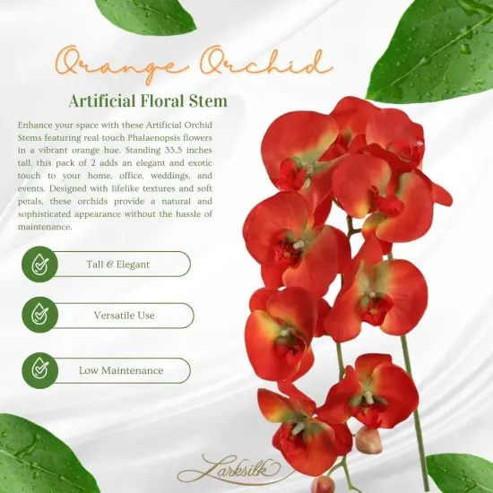 Set of 2 Orange Orchid Stems 33.5" Silk Flowers for D&eacute;cor {5}