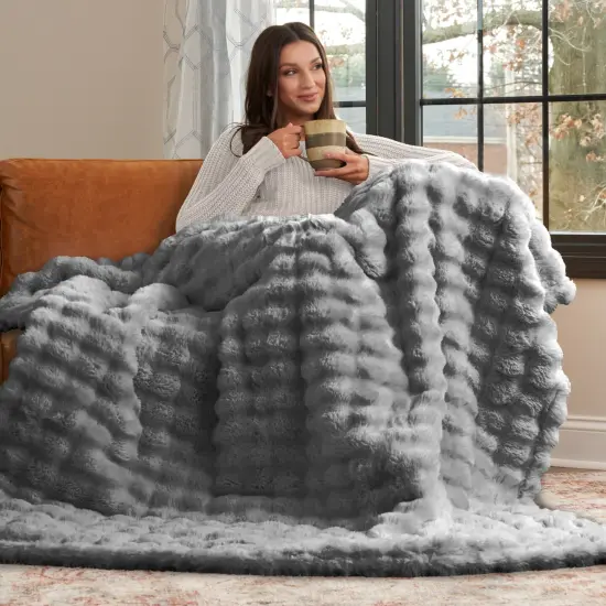Ultra Fine Faux Fur Throw Blanket Lunar Rock 50X70 Inches {2}