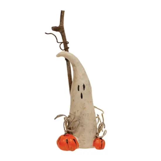 Friendly Resin Ghost Figurine with Pumpkin and Twig Accents {2}