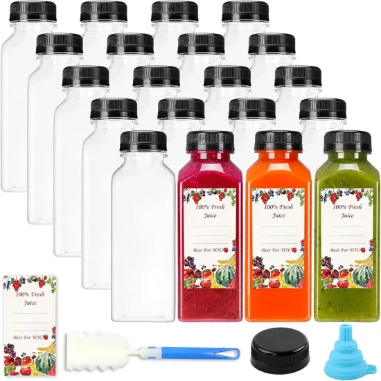 20pcs 12oz Plastic Juice Bottles with Caps, Reusable Juicing Bottles {1}