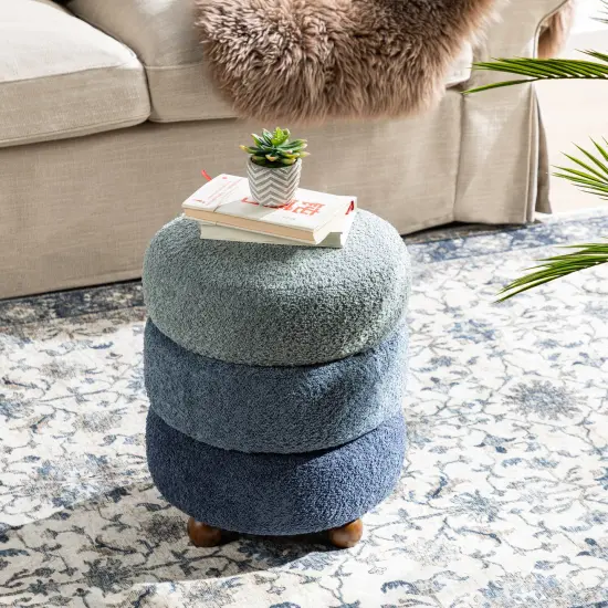 Modern Gradient Upholstered Storage Ottoman or Accent Stool with Rubberwood Ball Feet Blue {4}