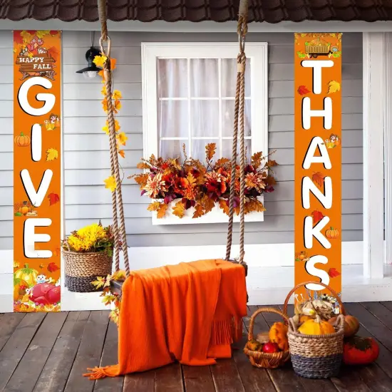 Hanging Banner Porch Sign Autumn Pumpkin {4}