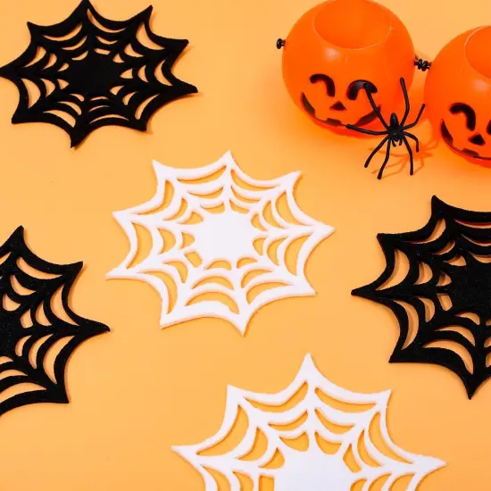 16 Pcs Felt Halloween Coasters - Black, White Spider Web {3}