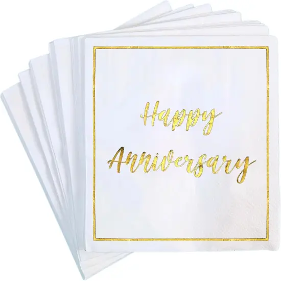 50 Pack Gold Foil Happy Anniversary Cocktail Napkins {1}