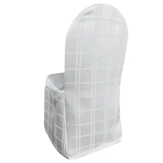 White Plaid Jacquard Polyester Banquet Chair Cover Elegant Event Slipcover {2}