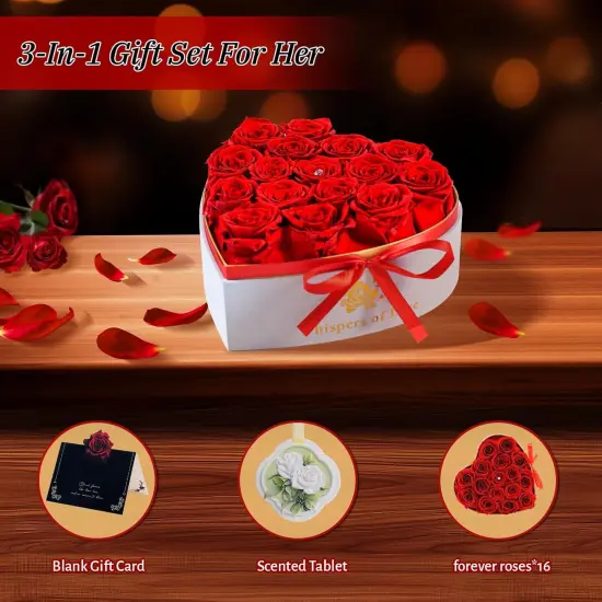 16 Red Real Preserved Rose Flowers in a Heart,Luxury Forever Roses {4}