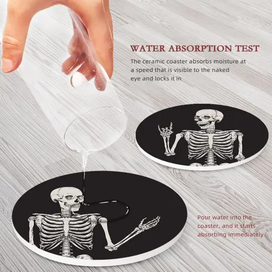 Coaster for Drinks Set of 6, Skeleton Skull Body Vintage Bones {3}